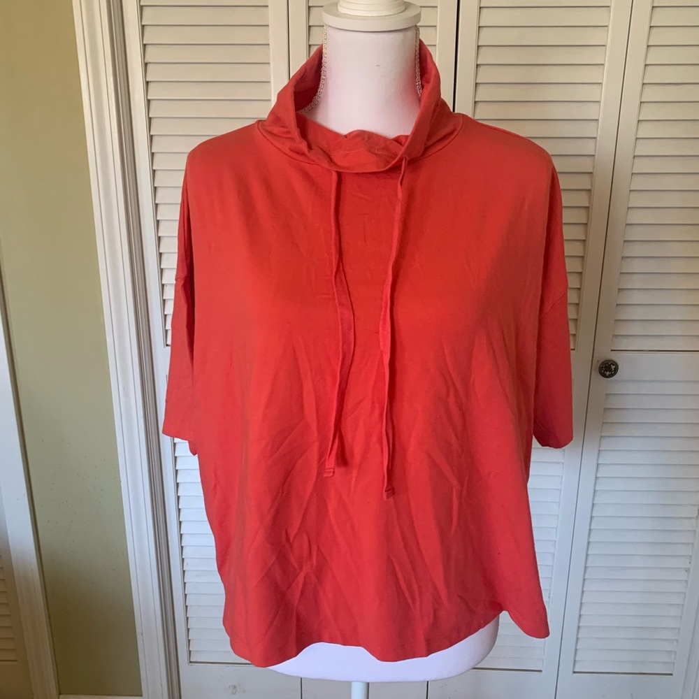 Eileen Fisher Organic Cotton Blend Short Sleeve Coral Cowl Neck Top Size S